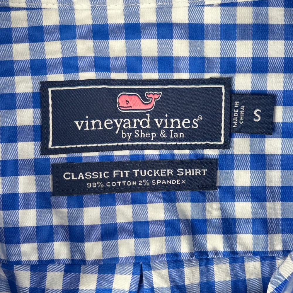 Vineyard Vines Mens Classic Fit Tucker Shirt Blue White Gingham Check Small S - Picture 4 of 6